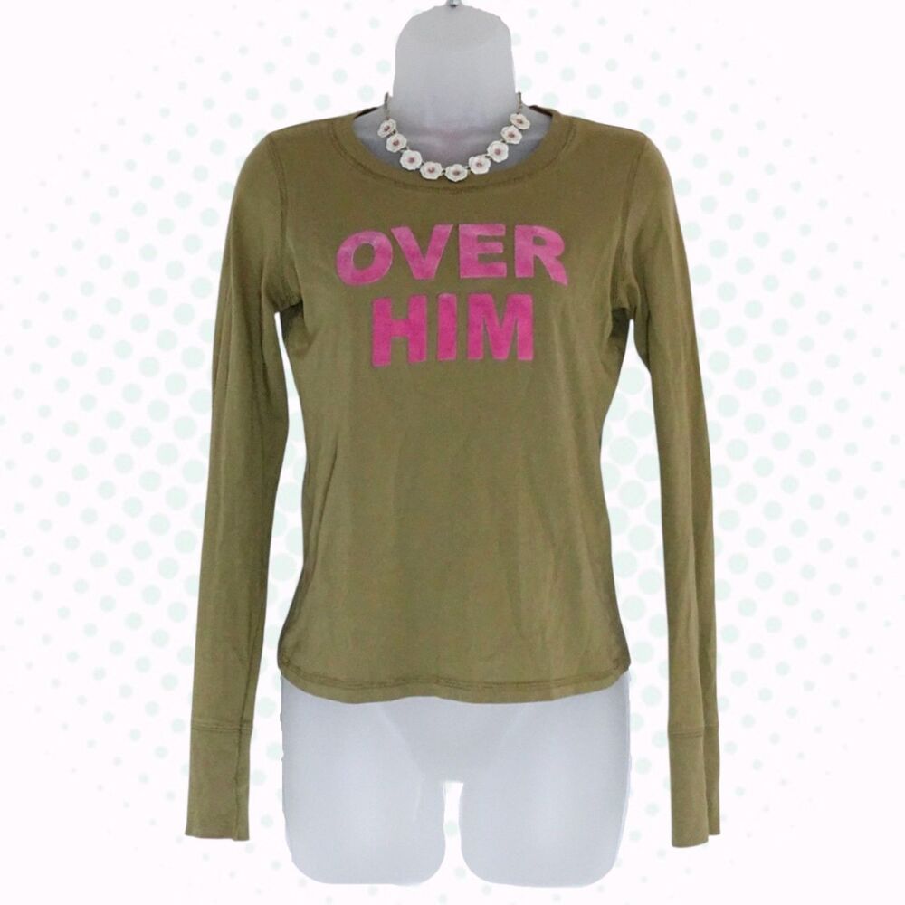 Vintage Y2K Juicy Couture Olive & Hot Pink "Over Him" Long Sleeve T-Shirt Size S